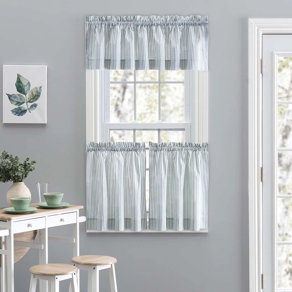 Ellis Curtain Plaza Classic Ticking Stripe Printed 1.5" Rod Pocket Tailored Valance 58"x15" Blue