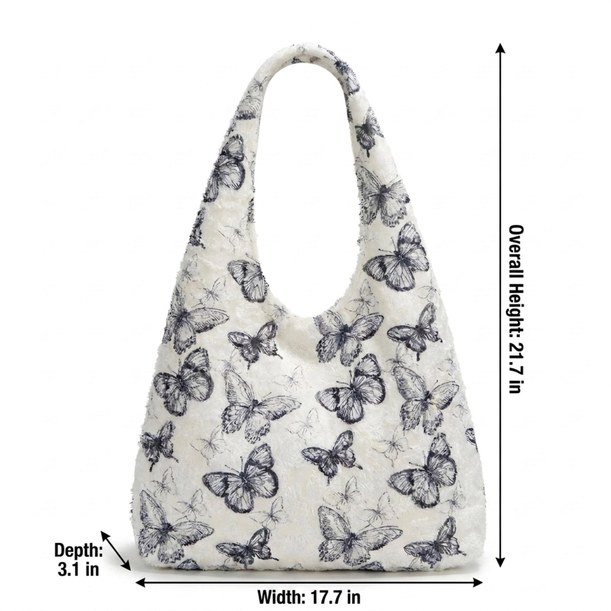 Alilang Women's Butterfly Print Hobo Tote Bag with Lace Texture and Shoulder Handle, Black