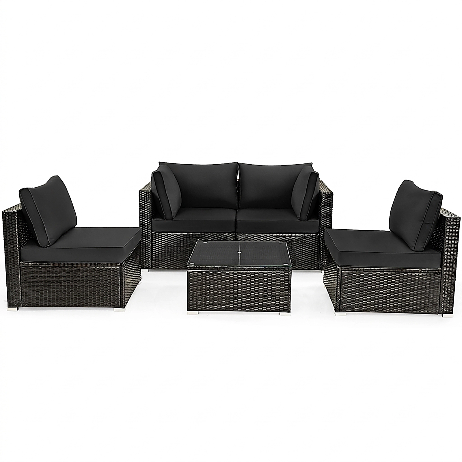 SUGIFT 5 Piece Cushioned Patio Rattan Furniture Set with Tempered Glass Table