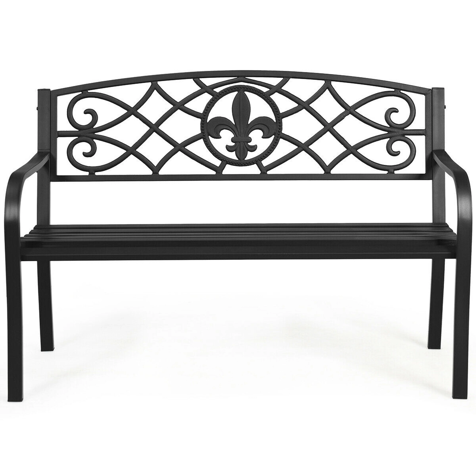 SUGIFT 50.5-in Black Powder-Coated Steel Outdoor Bench, 500-lb Capacity, Armrests