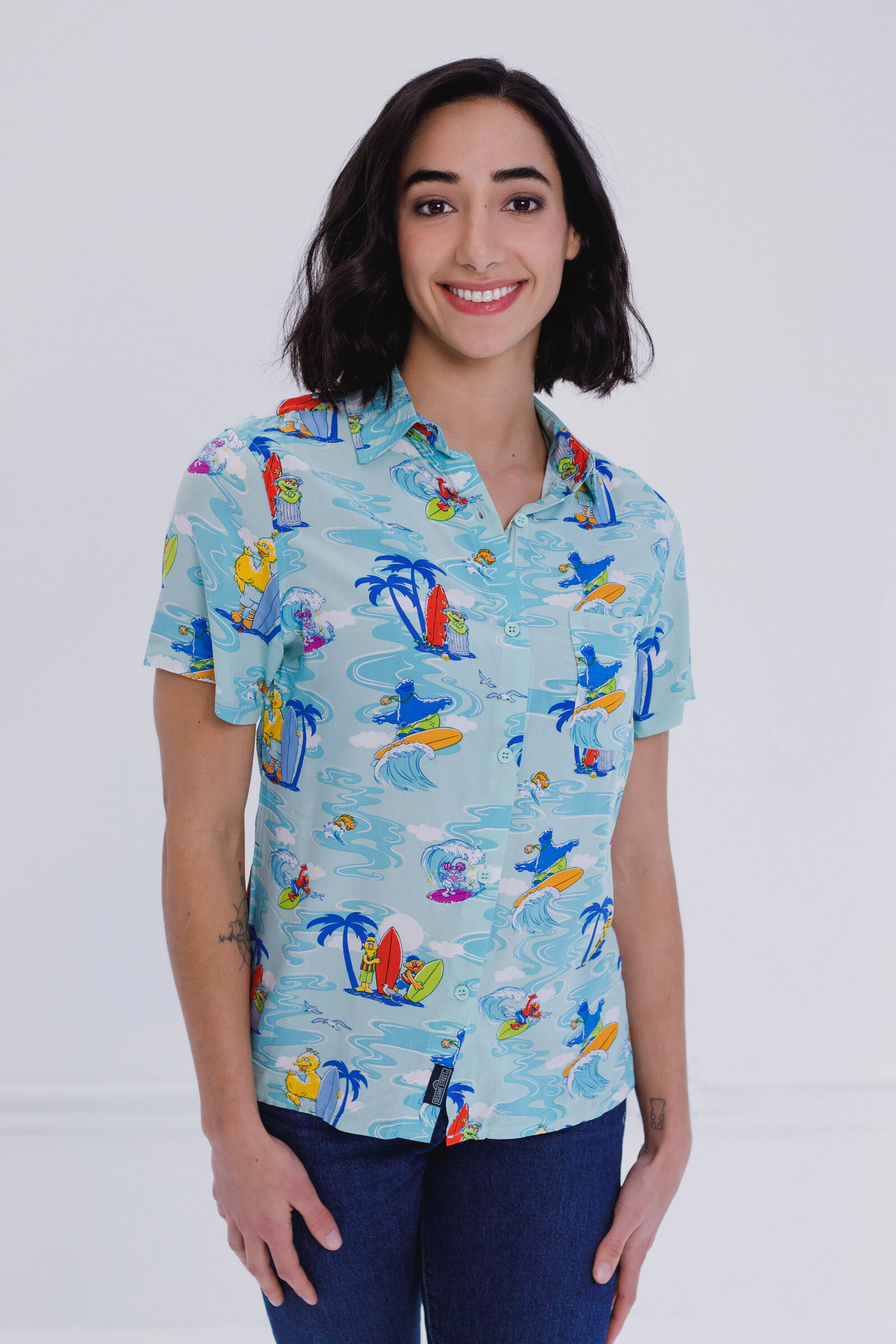 Sesame Street Matching Family Hawaiian Short Sleeve Button-Down Shirt