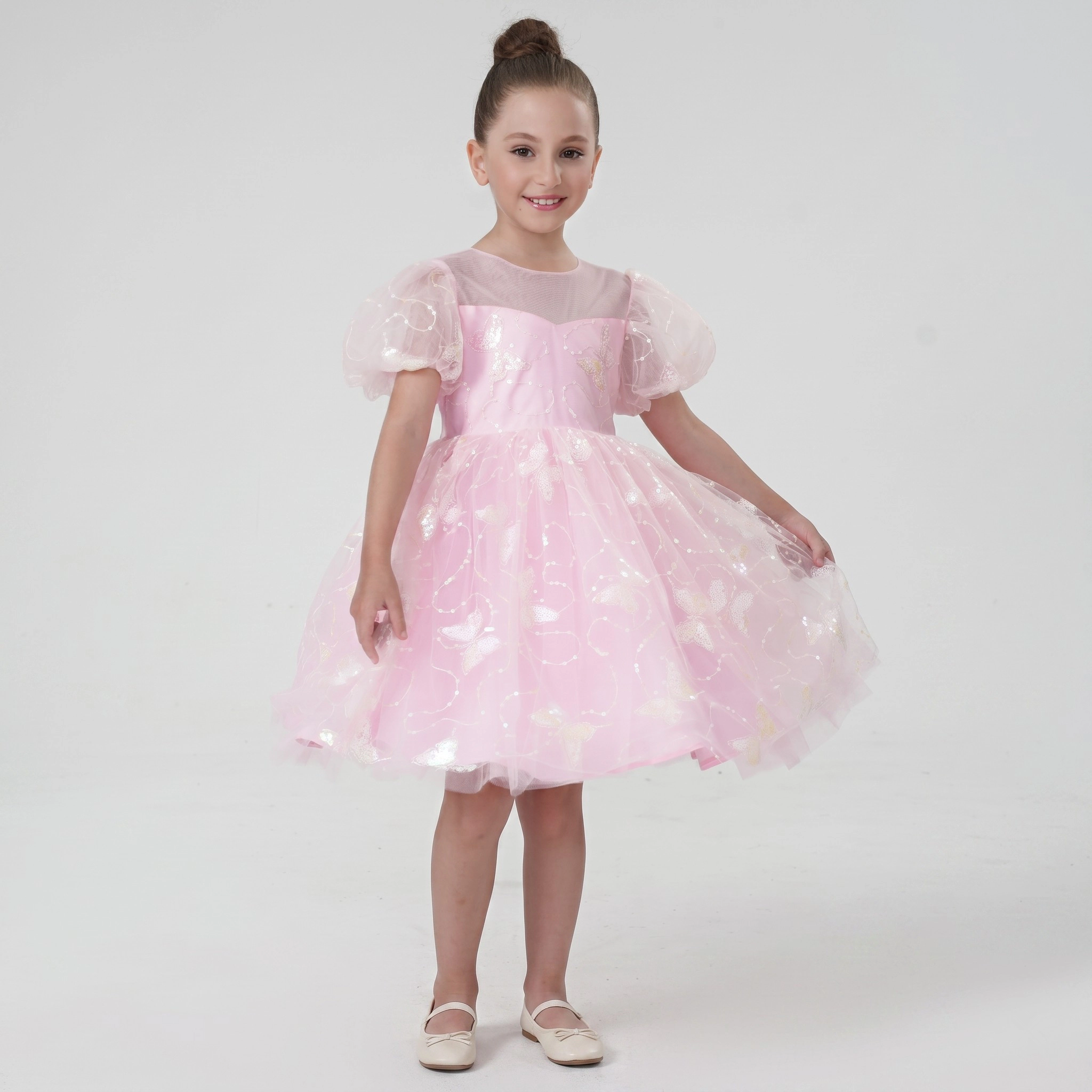 2Bunnies Girls' 3T-8Y Sparkly Butterfly Sequin Embellished Tulle Birthday Party Dress