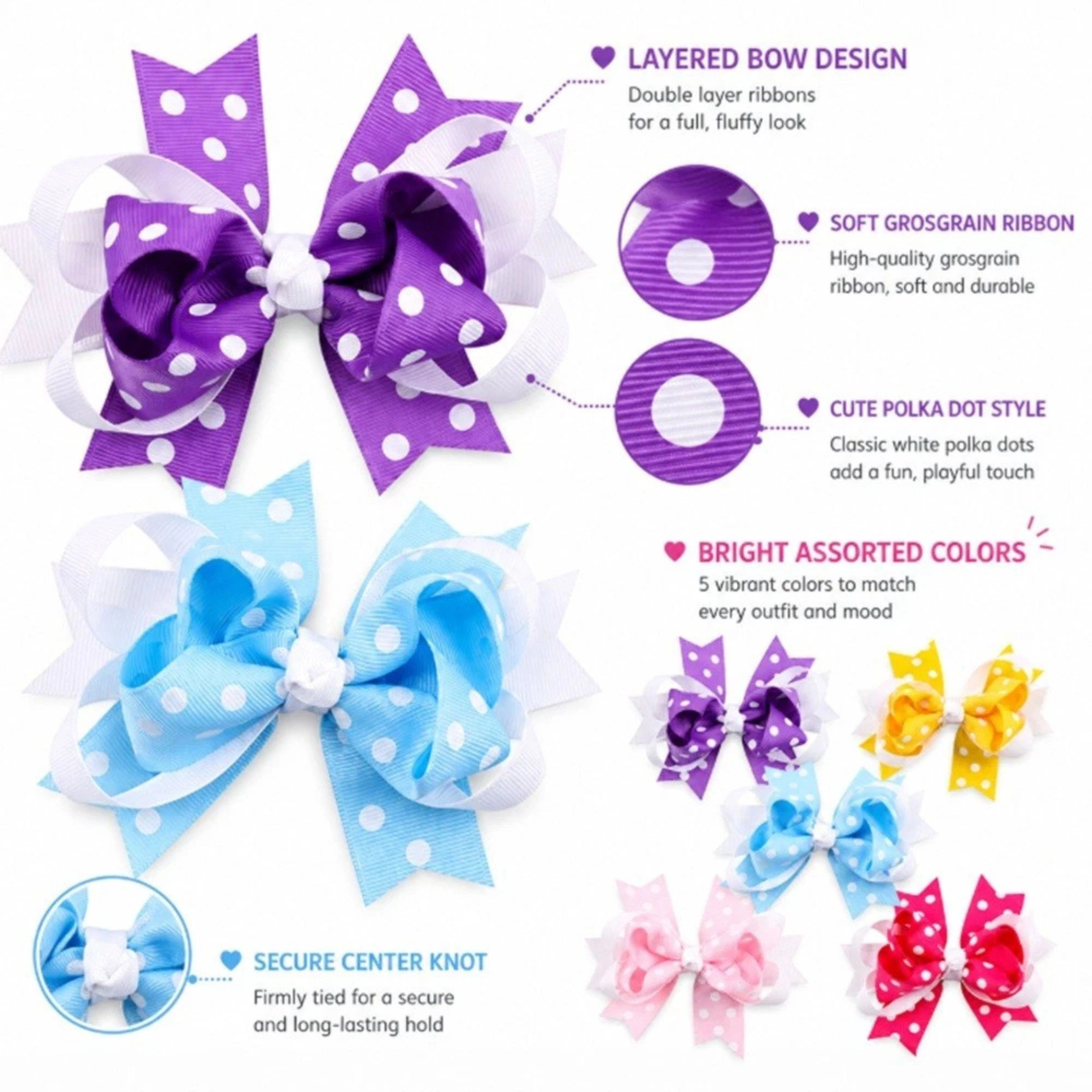 Home Collection 5-Piece Girls Bow Hair Clips Set Cute Bowknot Barrettes