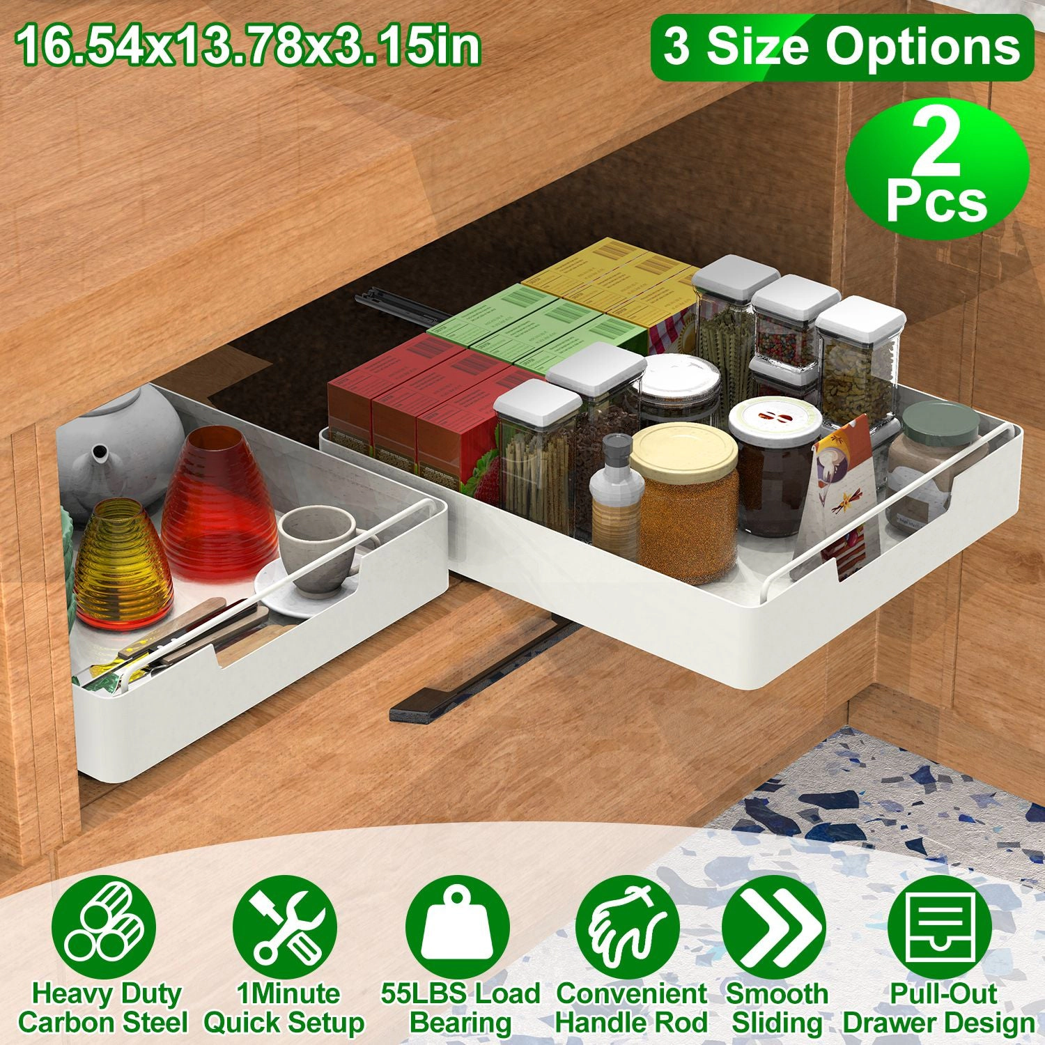 GBruno 2-Pc Carbon Steel Pull-Out Cabinet Organizer