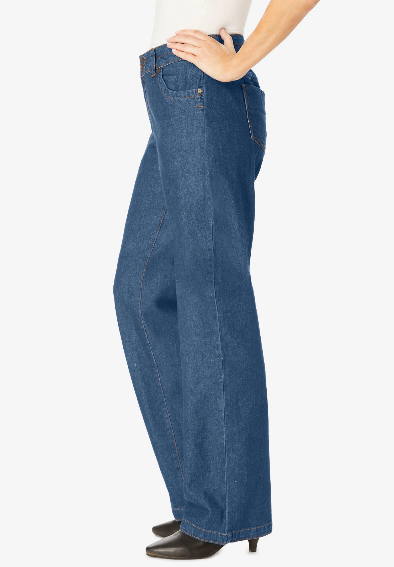 Woman Within Plus Perfect Wide-Leg All-Cotton Denim Five-Pocket Jeans