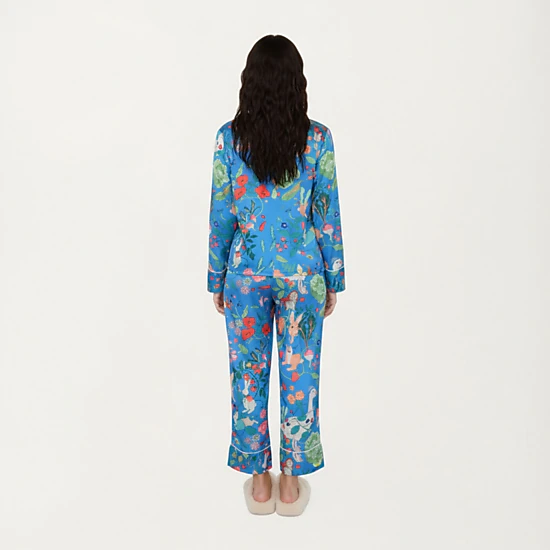 Anna-Kaci Women's 2-Piece Long Sleeve Button Front Pajama Set with Botanical Animal Print and Soft Silky Fabric