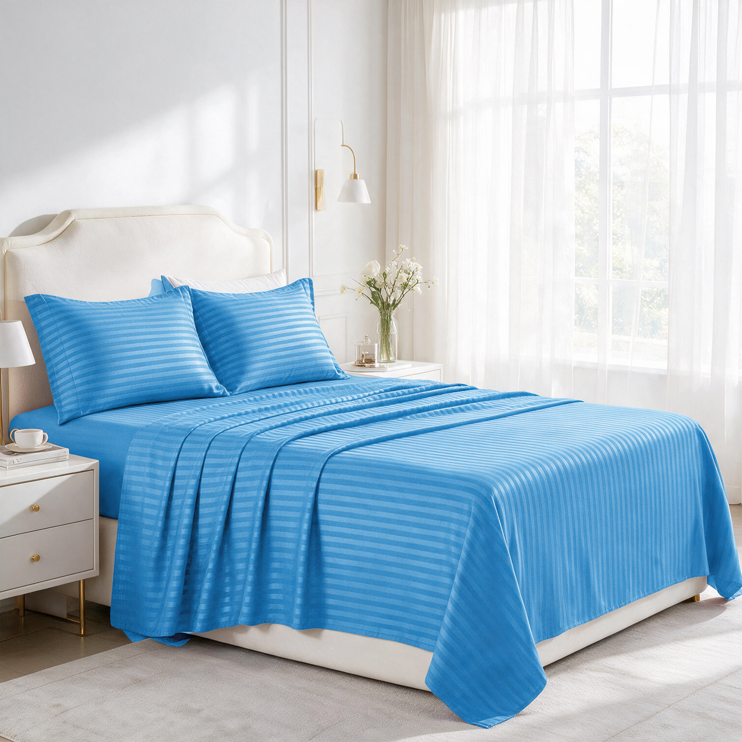 Lux Decor Collection 4-Piece Sheet Set Hypoallergenic Breathable Stripe Bedsheets with Pillowcases