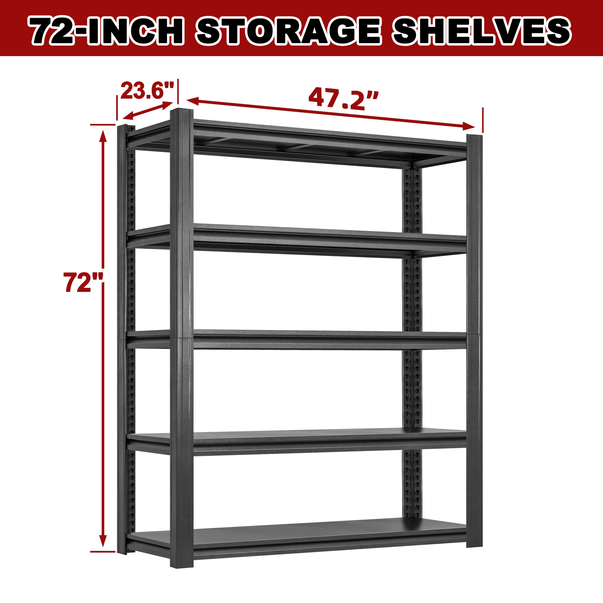 Flynama 5-Tier Heavy Duty Steel Adjustable Garage Storage Shelving Unit in Black (47 in. W x 72 in. H x 23.6 in. D)