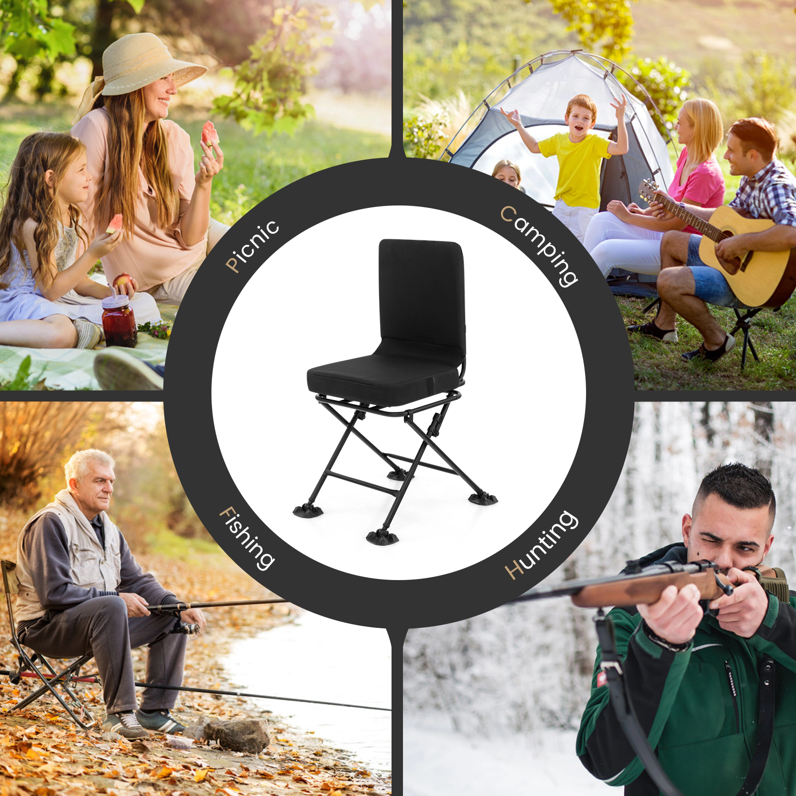 SUGIFT Black 360-Degree Swivel Hunting Chair with Padded Cushion 19-in W 22-in D 35-in H 330-lb Seat Capacity