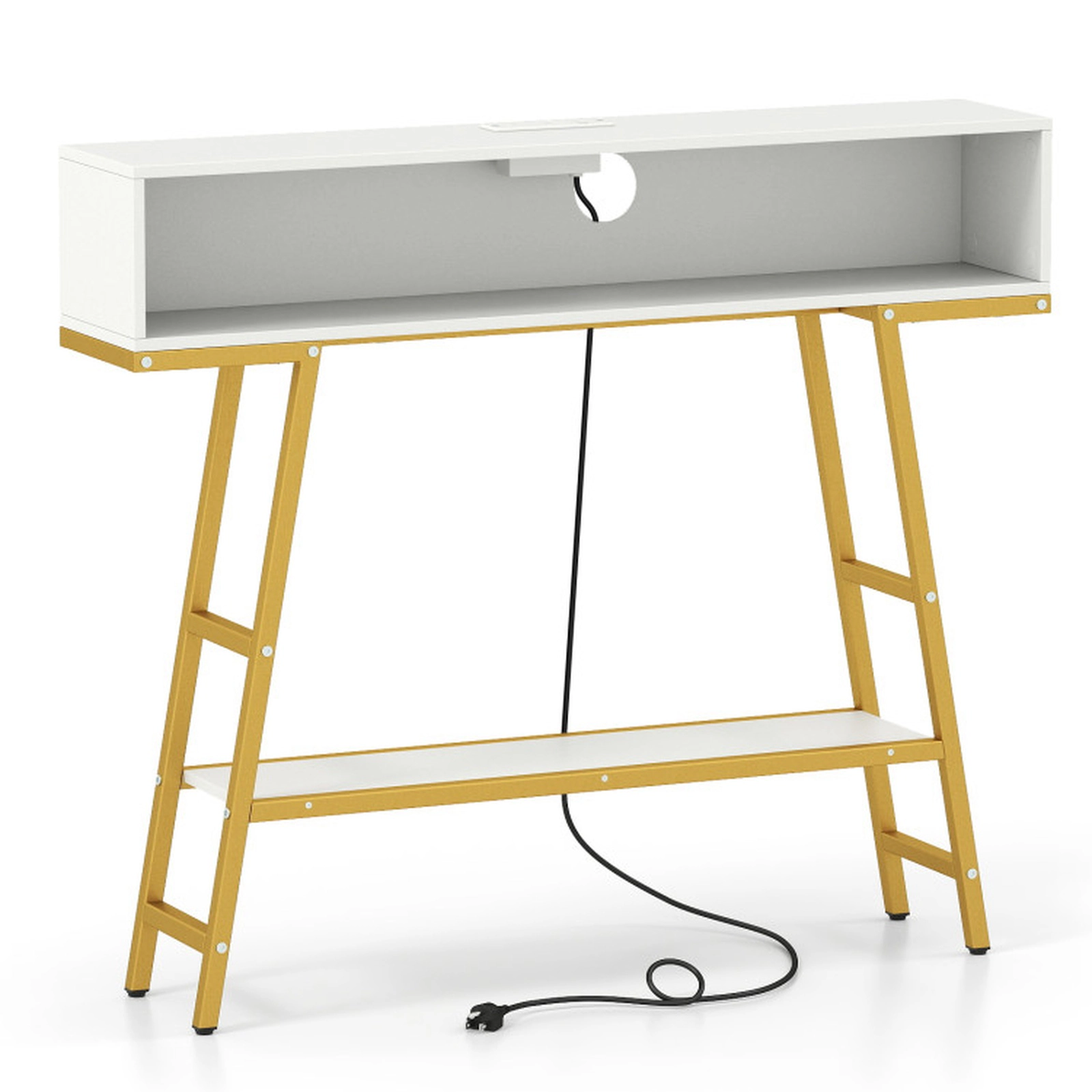 SUGIFT Narrow RGB LED Lights 2 AC Outlets USB Type-C Console Table 40-in x 8-in x 34-in 45-lb Capacity White