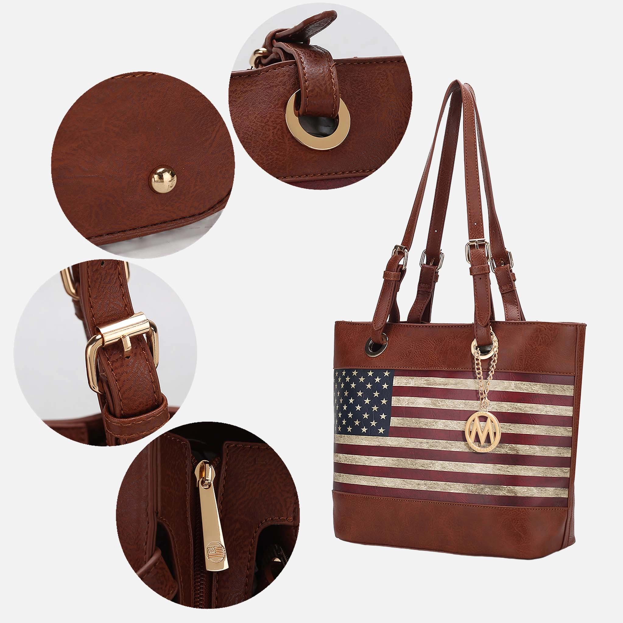 Mia K Collection Vera Tote Bag - Vegan Leather Patriotic Flag Print, Gold-Tone Hardware