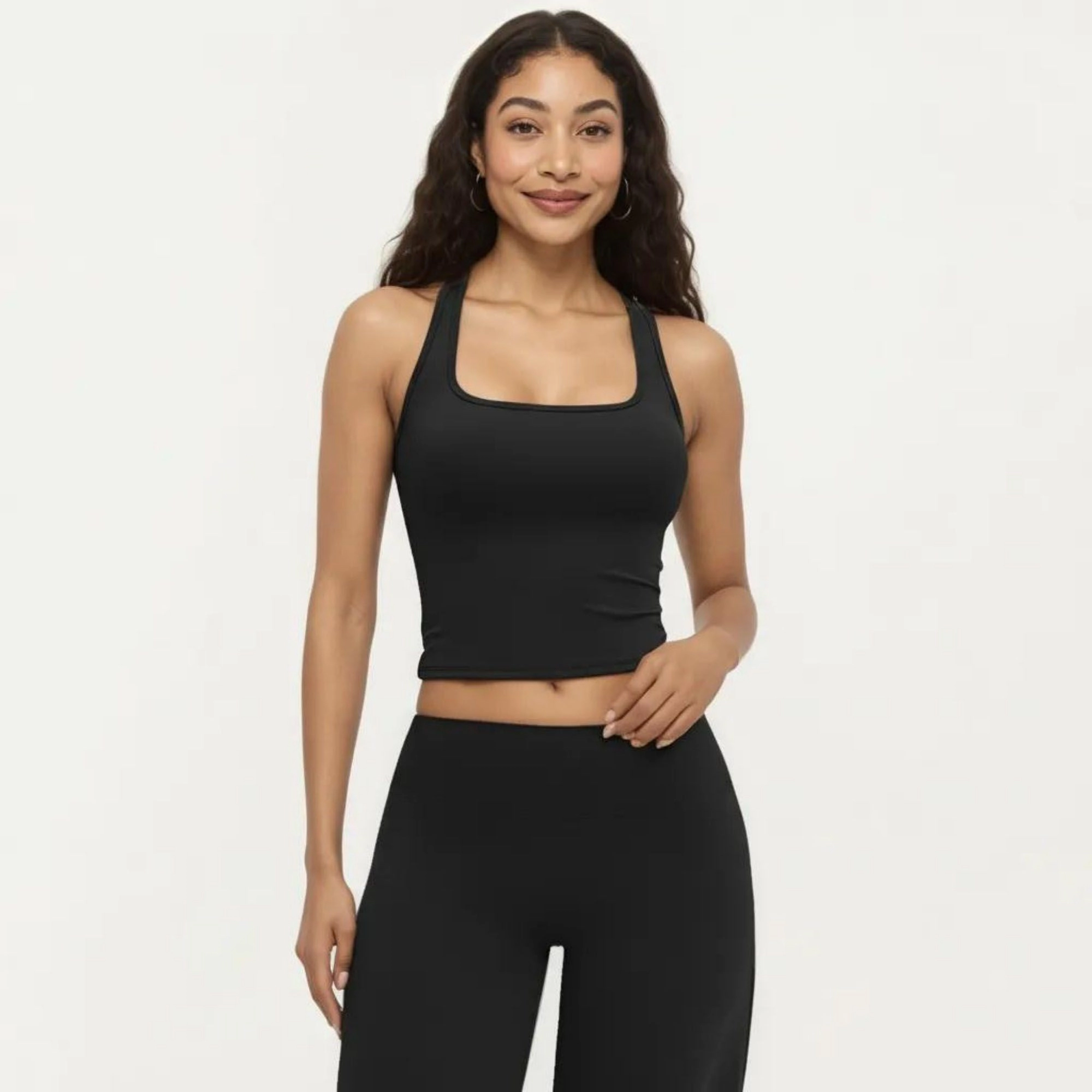Anna-Kaci Women's Square Neck Racerback Crop Tank Fitted Stretch Athletic Workout Top for Yoga Training Fitness