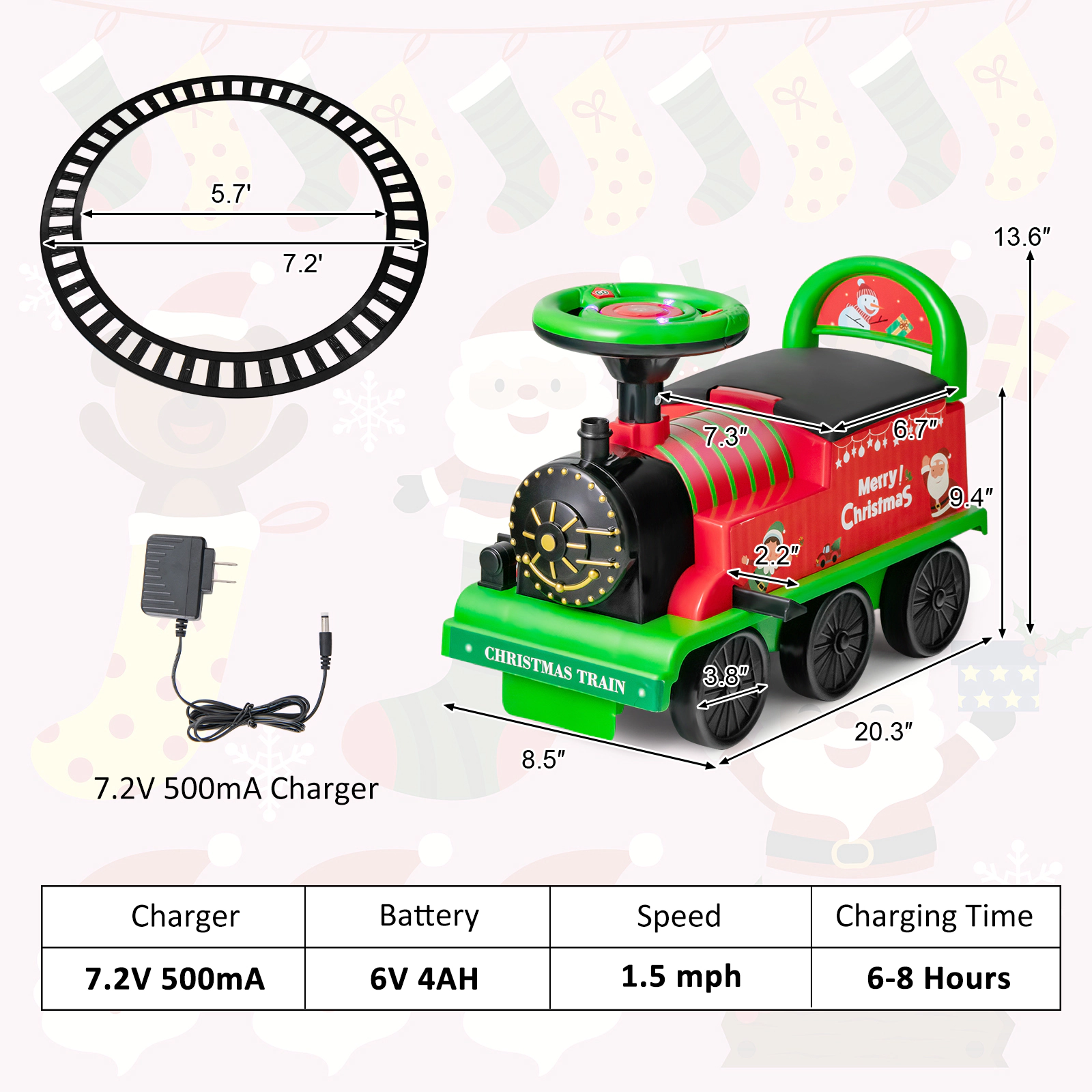 Costway 6V Electric Kids Ride On Train Motorized Train Toy w/ Track & 6 Wheels Blue
