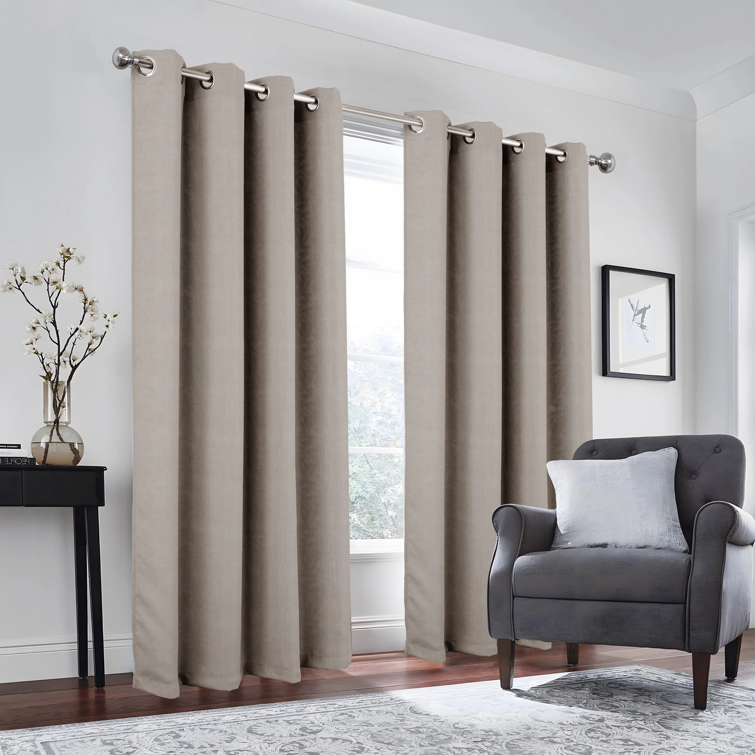 RT Designers Collection 100% Polyester 190 GSM Marina Revisible Blackout Grommet Curtain Panel 54" x 84" Silver
