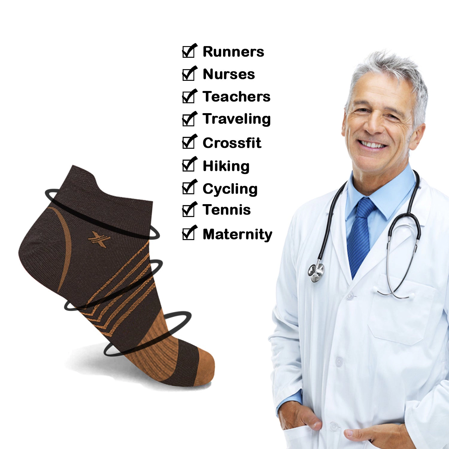 Extreme Fit Copper Compression Socks - Ankle High For Running, Athtletics, Travel 6 Pair