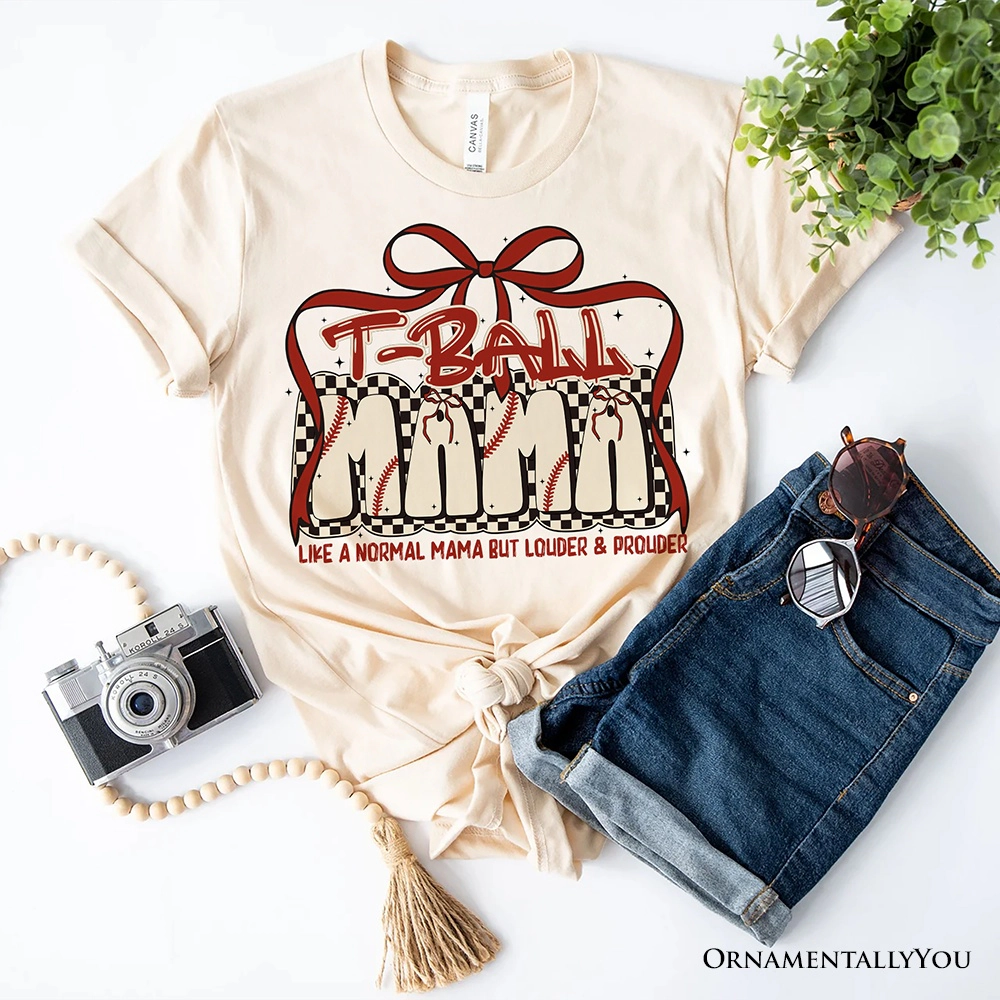 OrnamentallyYou Womens T-Ball Mama Coquette Red Bow T-Shirt