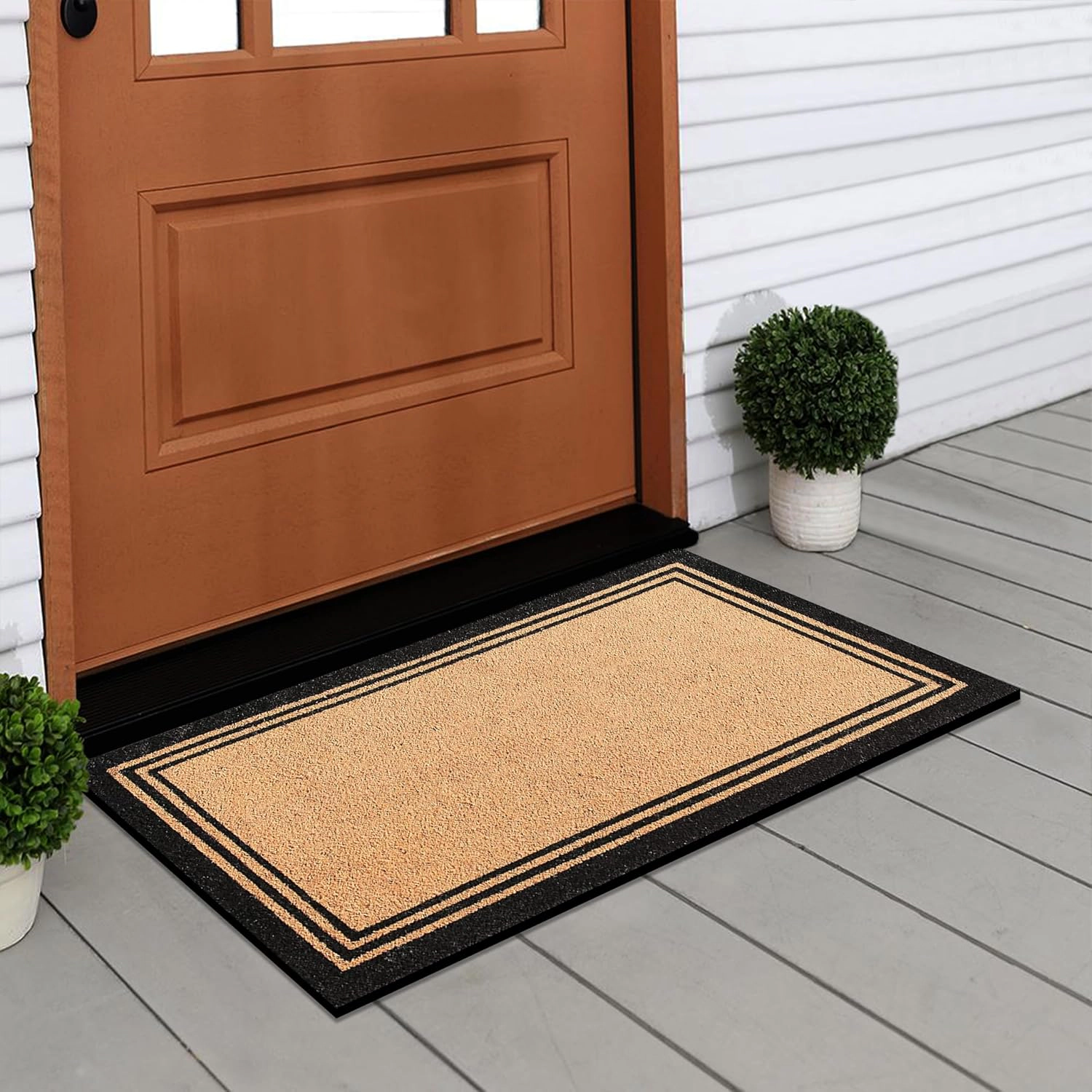 A1HC Coir Front Door Mat 30x18 Inches Anti-Shed Heavy Duty Non-Slip Black Border