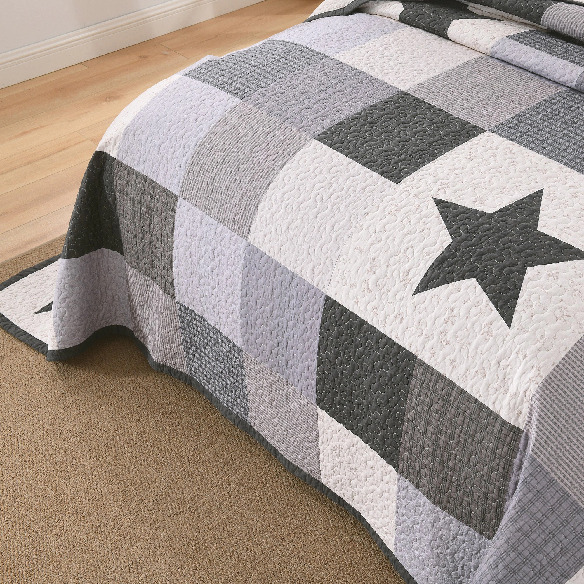 MarCielo 3 Piece 100% Cotton Star Quilt Set – Modern Checkered Bedspread Set
