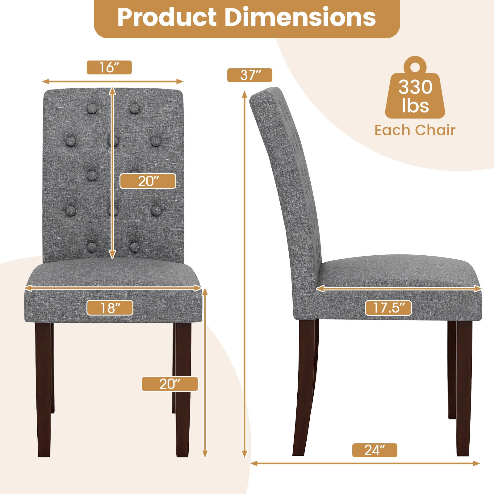 SlickBlue Farmhouse Dining Chairs, Gray Brown Upholstered Wood Seating
