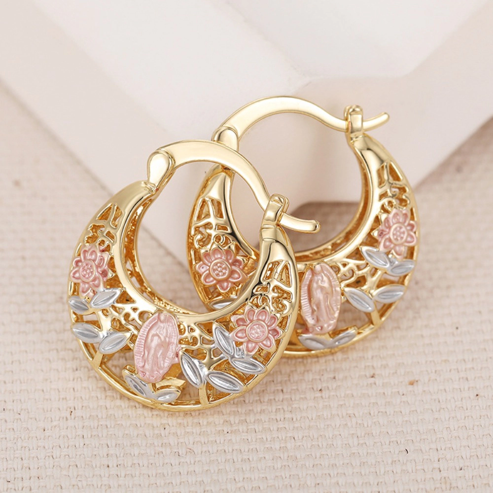 Wardrobe Whimsy Religious Flower Hollow Huggie Hoop Earrings for Women