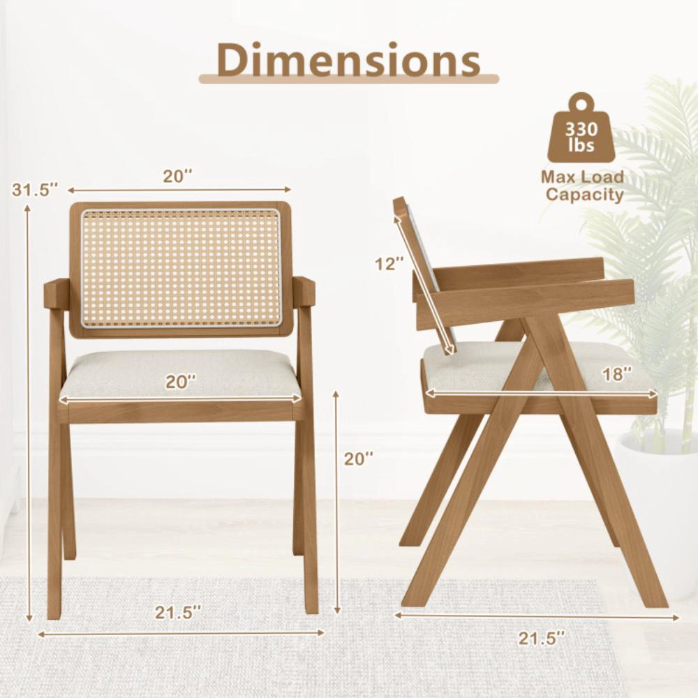 Hivvago Rattan Armchairs with Soft Seat Cushions and Solid Rubber Wood Frame -Set of 2