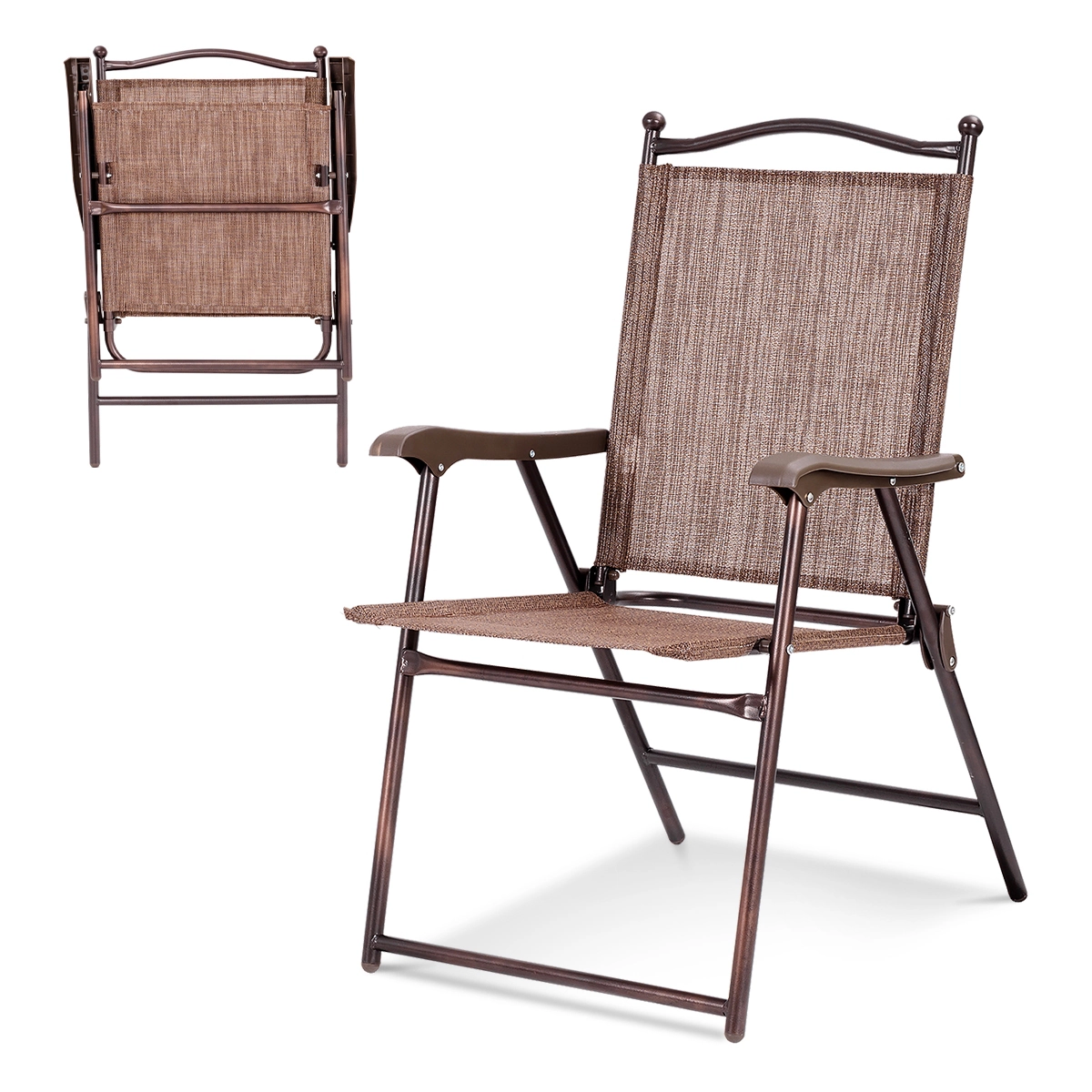 SUGIFT Set of 2 Patio Folding Sling Back Camping Deck Chairs 264-Lb Capacity 36-in Tall Brown