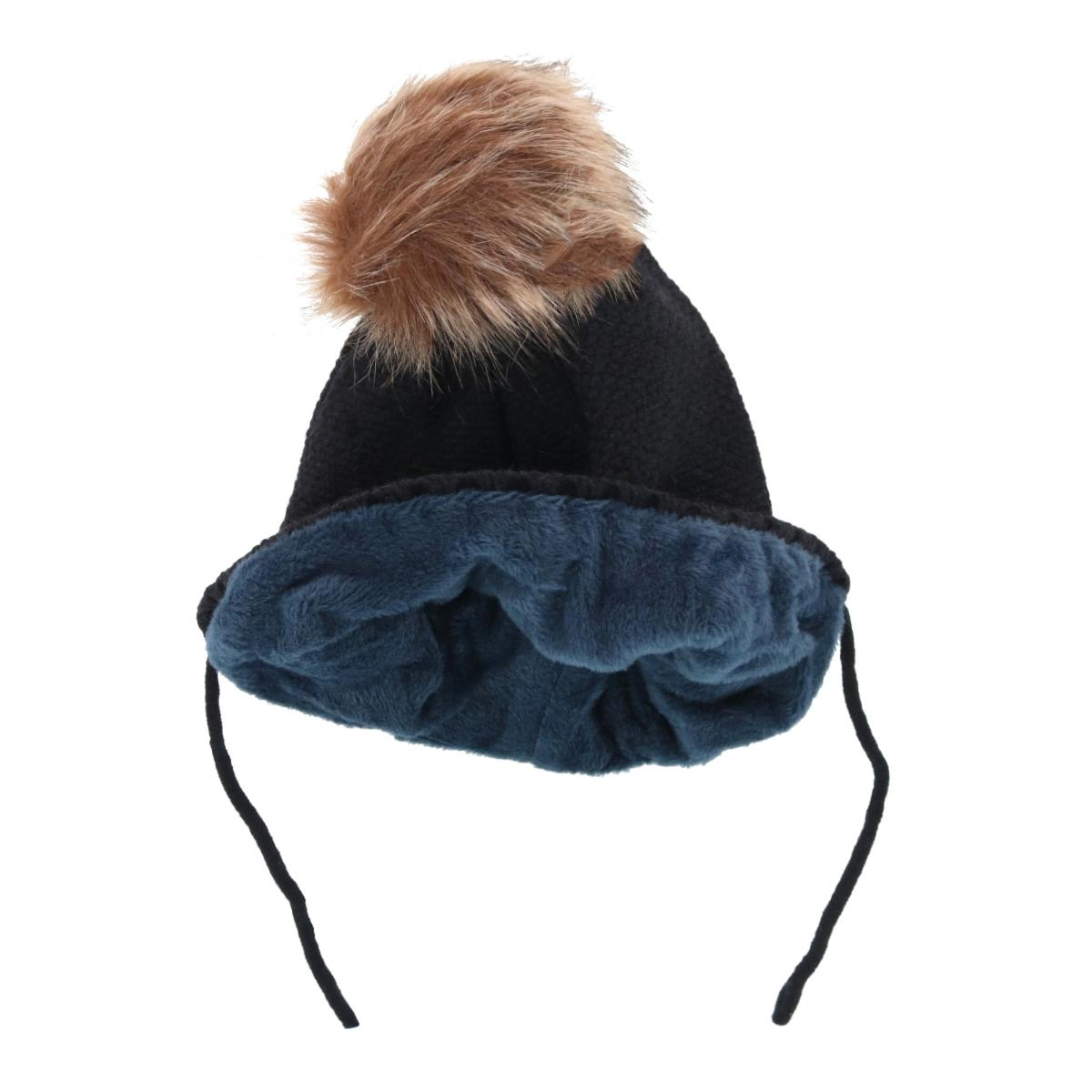CTM Girl's One Fits Most Knit Winter Beanie with Pom Bow and Ear Flaps