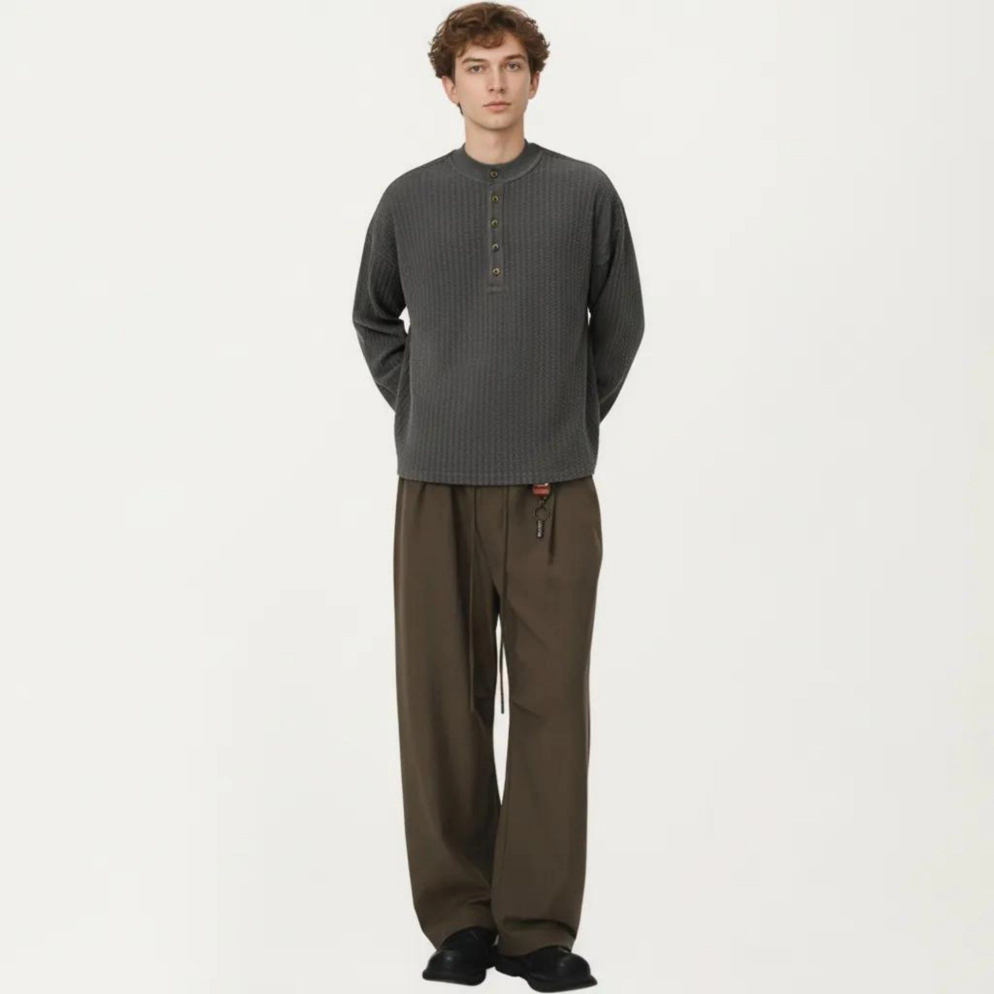 Anna-Kaci Men's Long Sleeve Ribbed Knit Henley Pullover with Button Placket and Relaxed Fit