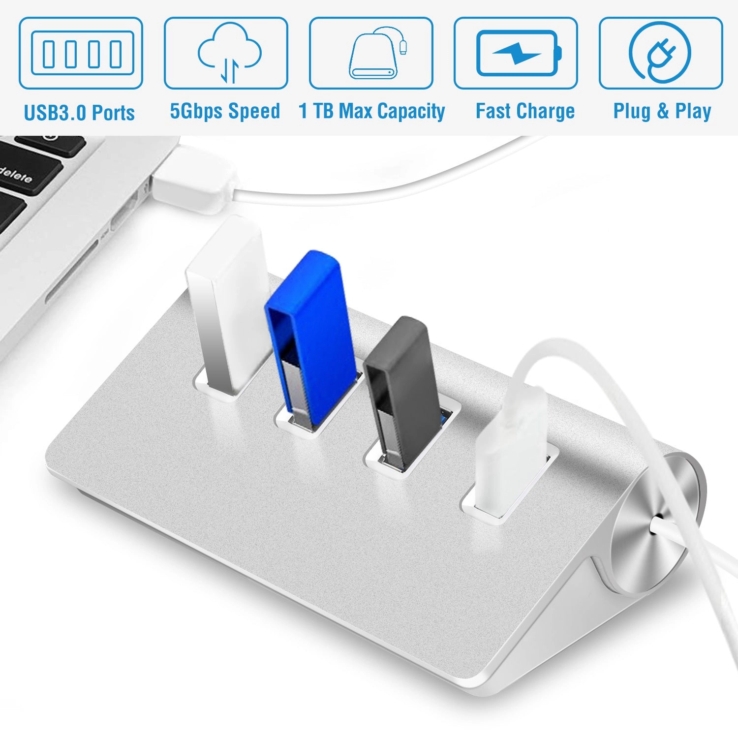 GBruno 4-Port Aluminum USB 3.0 Hub