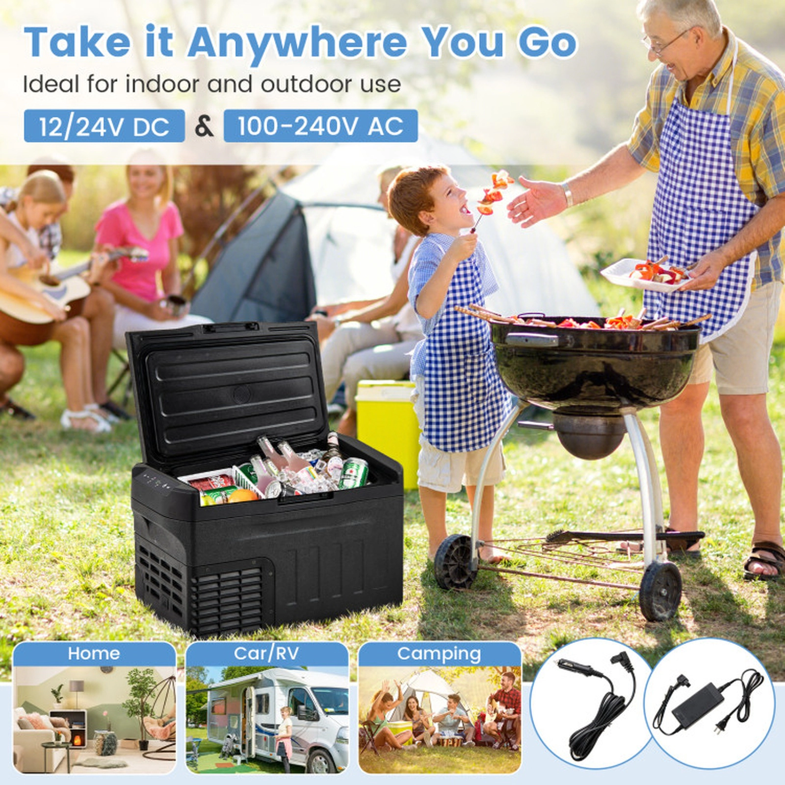 SUGIFT Black 23-Qt 12V Portable Car Refrigerator with Touch Panel and Removable Divider 42W Eco Mode