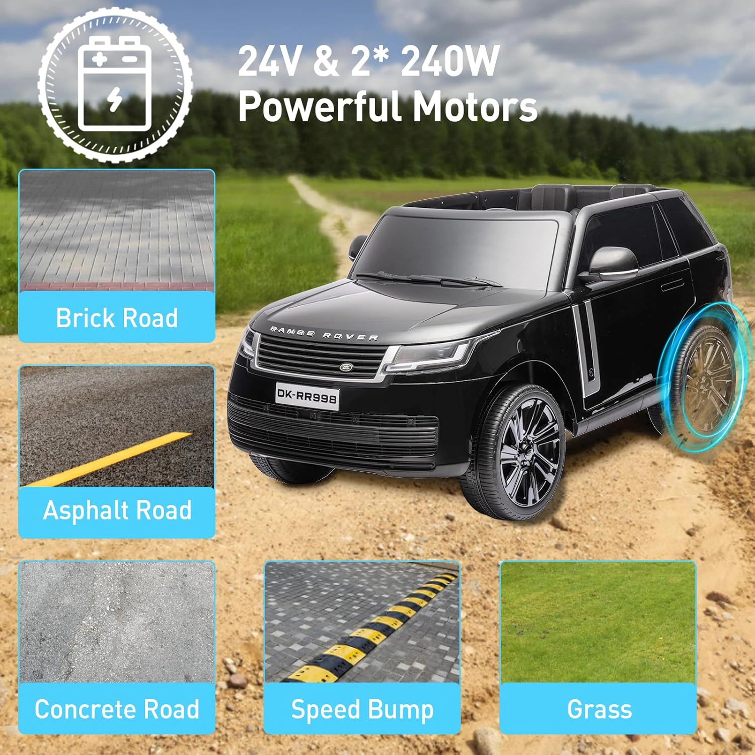 24V Licensed Land Rover 2-Seater Kids Ride On Car, Electric SUV w/Remote, 3 Speeds, Suspension, LED Lights, Music