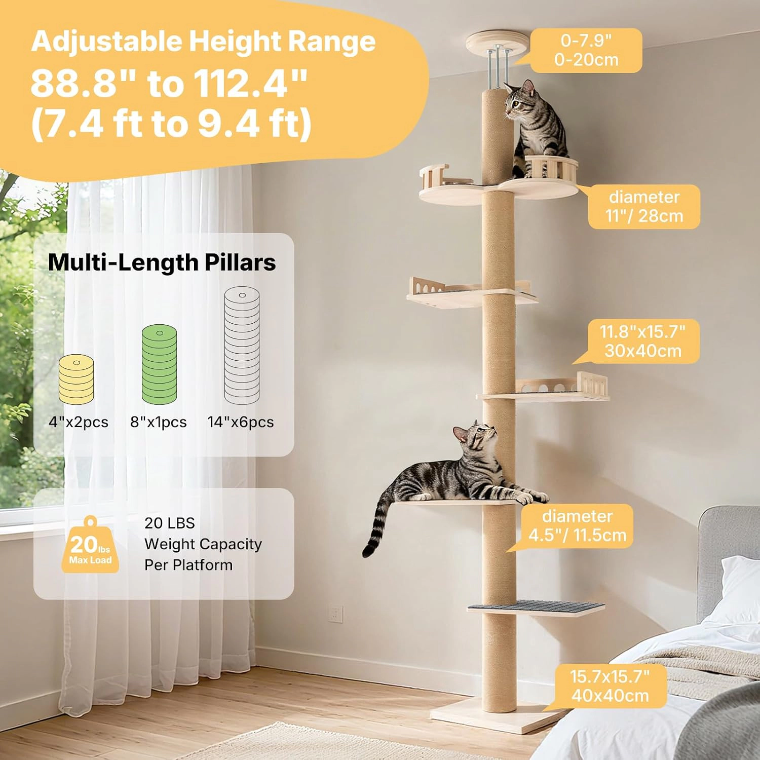 Veehoo Adjustable High-Tension Cat Tower
