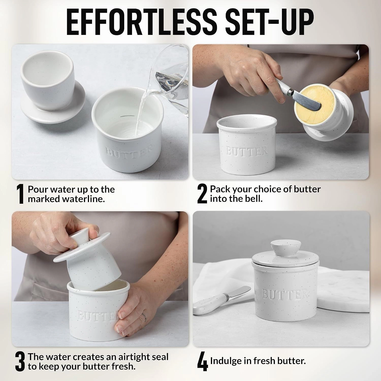 Zulay Kitchen Bell Shaped Butter Crock with Lid for Countertop with Water Line & Spreader Knife