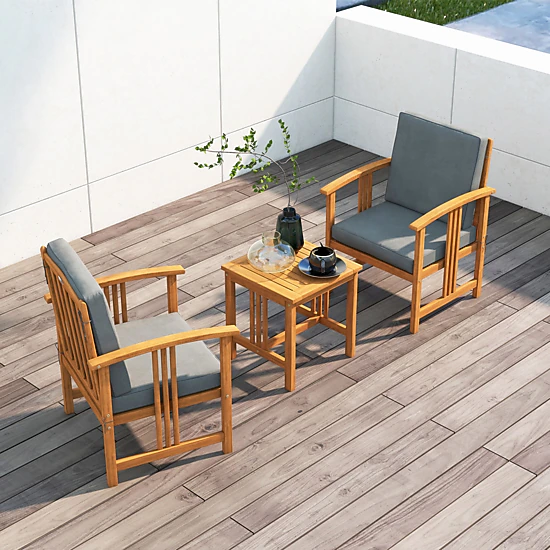 LJG 3PC Solid Wood Outdoor Patio Sofa Furniture Set