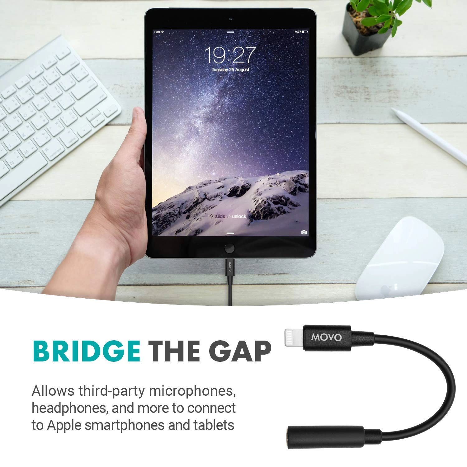 Movo IMA-2 Headphone Adapter - 3.5mm TRS to Lightning - Compatible with iPhone and iPad