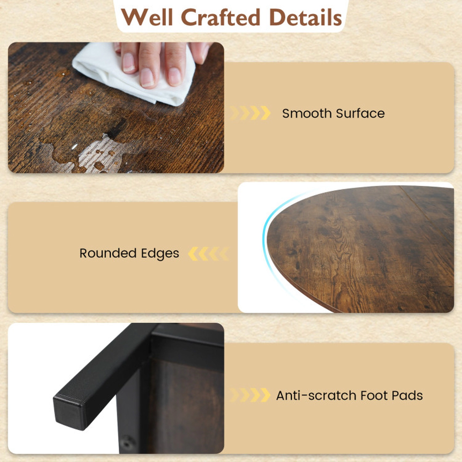 SUGIFT 47-in Round Breakfast Nook Dining Table with 2-Tier Storage Shelves, Seats 4 to 6
