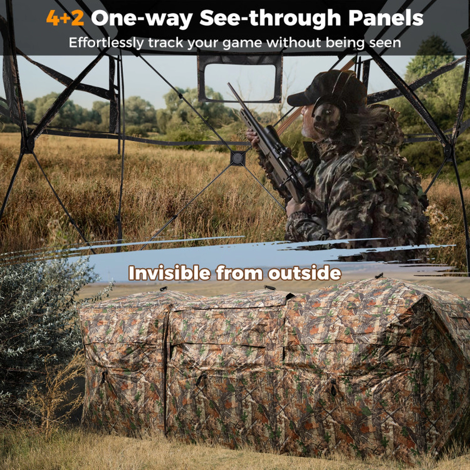 SUGIFT Modular One-Way See-Through Hunting Ground Blinds 2-6 Person Side-by-Side Camouflage
