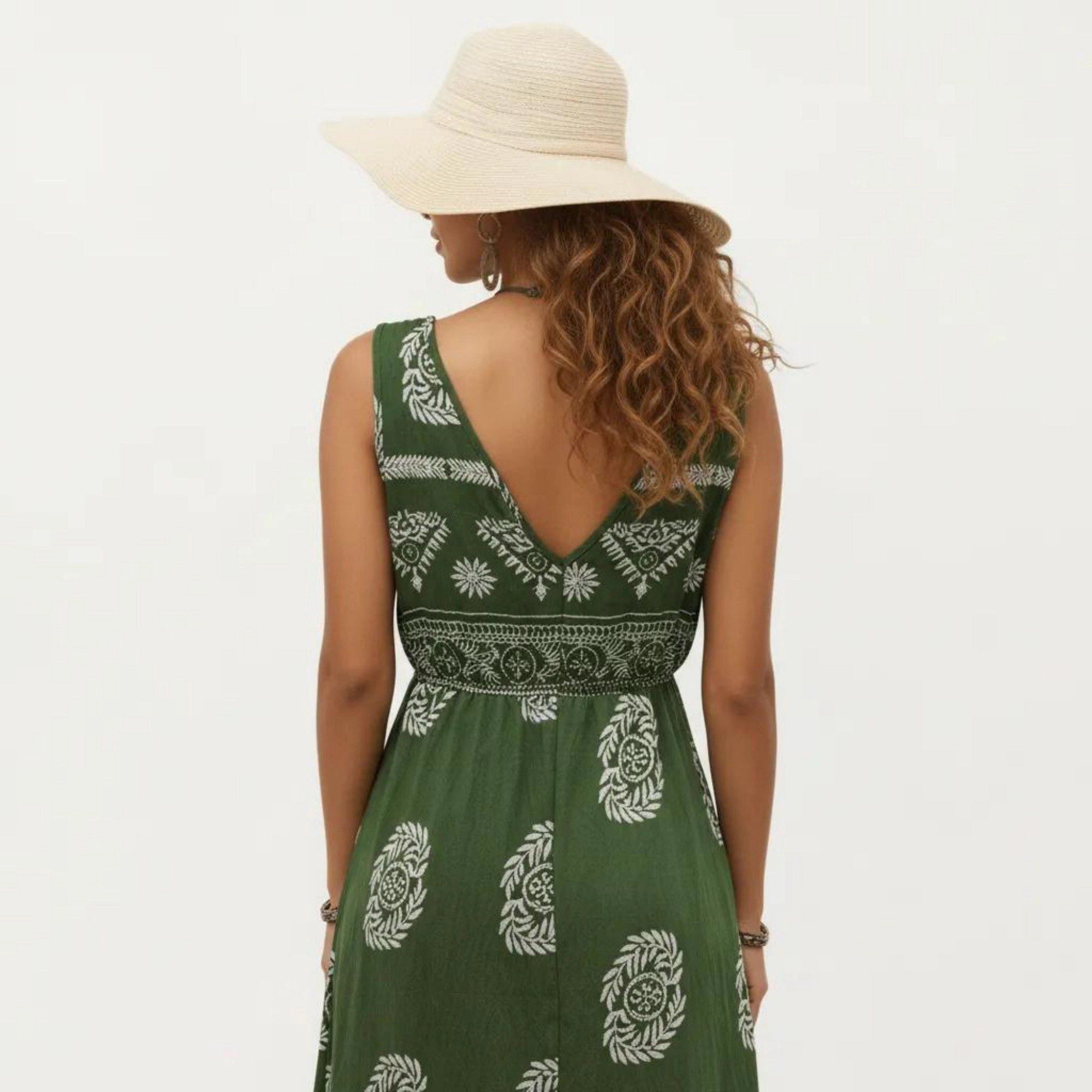Anna-Kaci Womens Sleeveless V-Neck Bohemian Tiered Maxi Dress