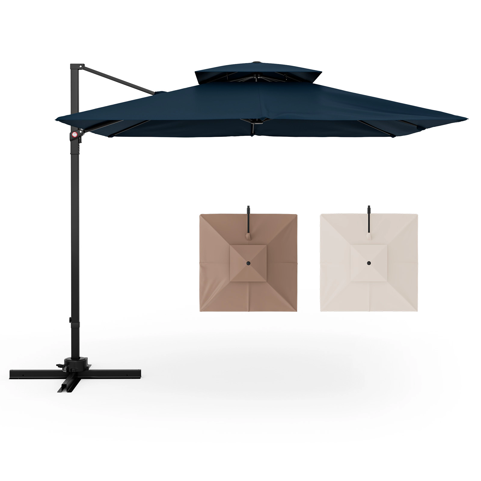 SUGIFT 9.5-ft Navy Offset Cantilever Patio Umbrella with Foot Pedal Rotation Vented Double Top and Cross Base