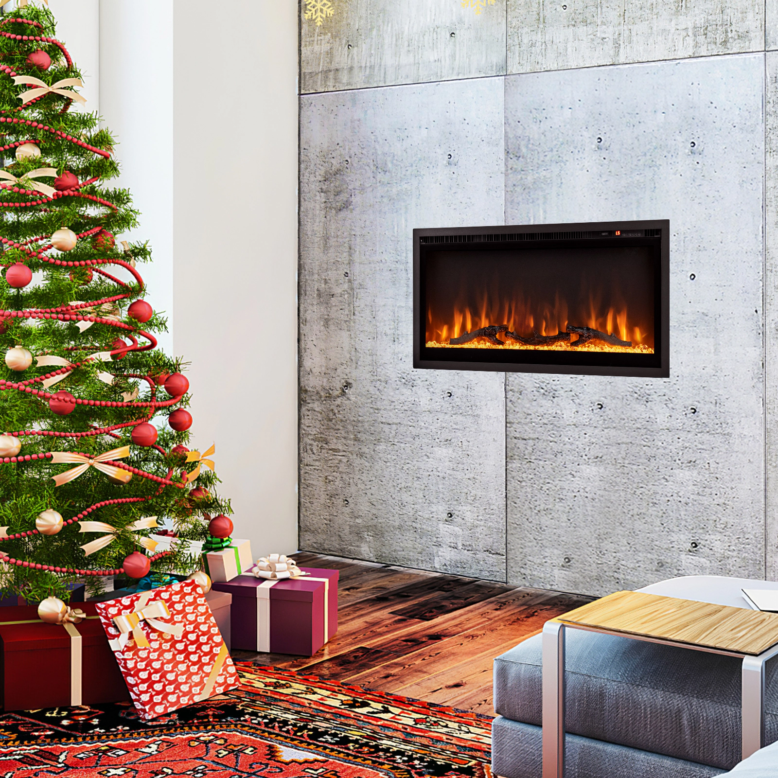 LJG Electric Fireplace in-Wall Recessed with Remote Control and Adjustable Color and Brightness