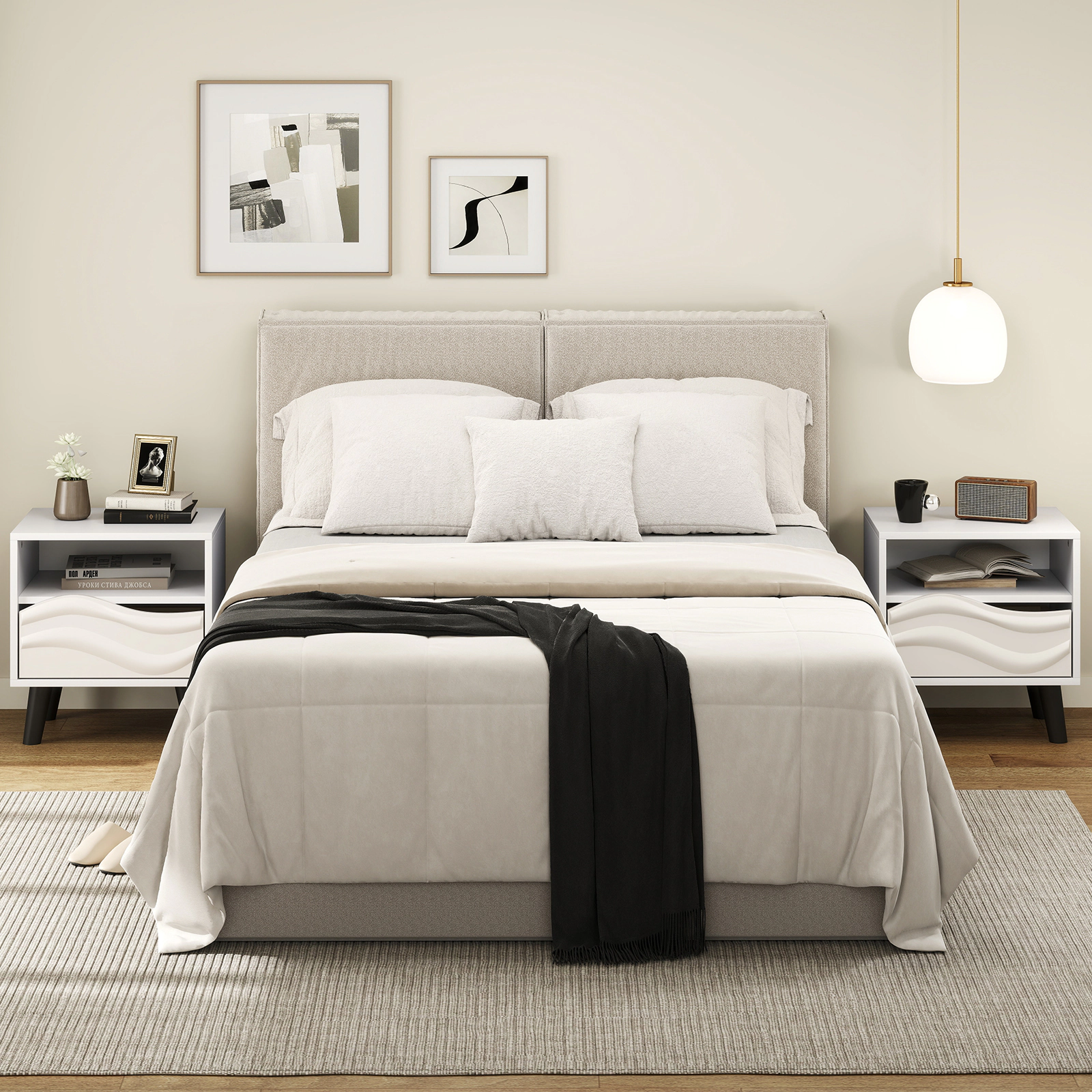 SUGIFT 18-in White Fluted Nightstand with Wavy Drawer and Open Shelf