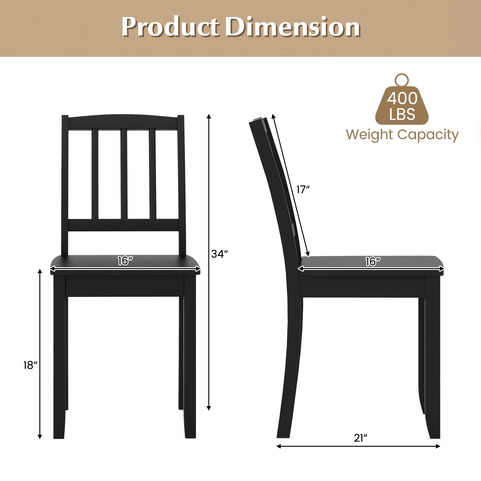 SlickBlue Unisex Set of 2 Wooden Dining Chairs with Rubber Wood Legs