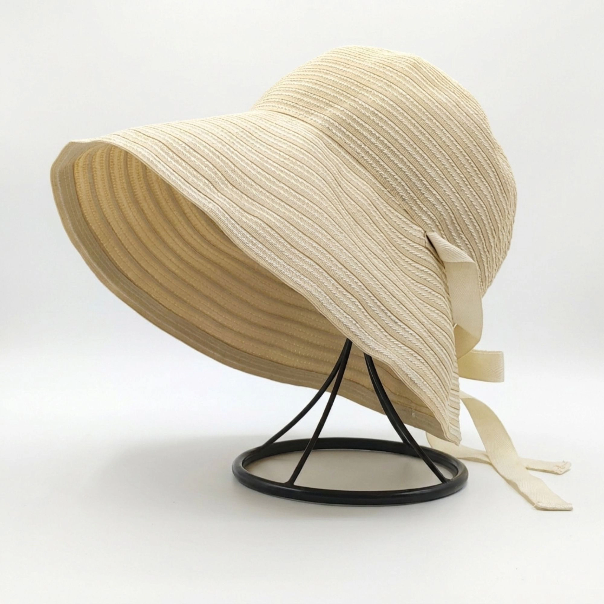 Anna-Kaci Women's Striped Wide Brim Sun Hat with Tie Back