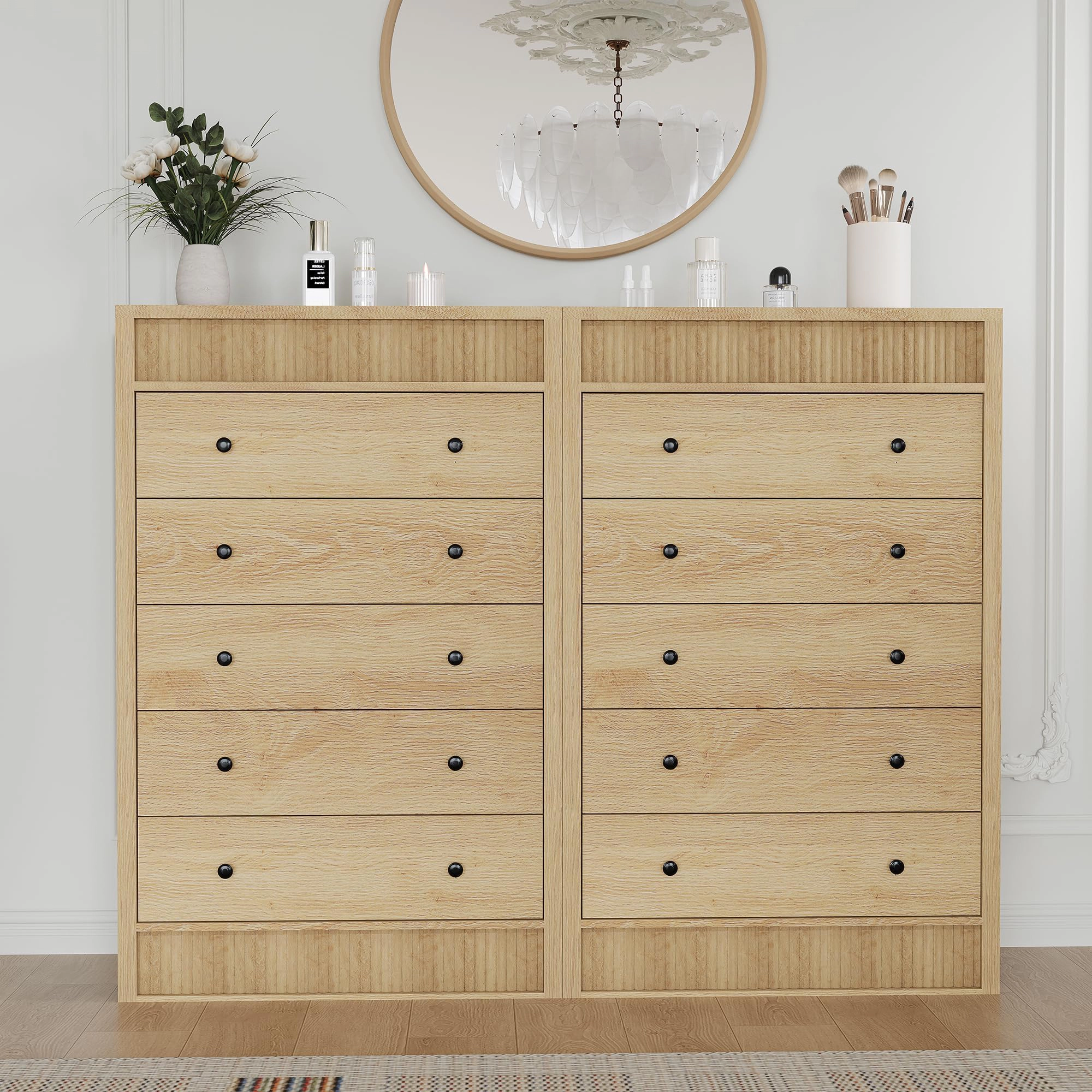 Fluted 5 Drawer Tall Wooden Dresser, 31.5" Wide Modern Storage Cabinet for Bedroom
