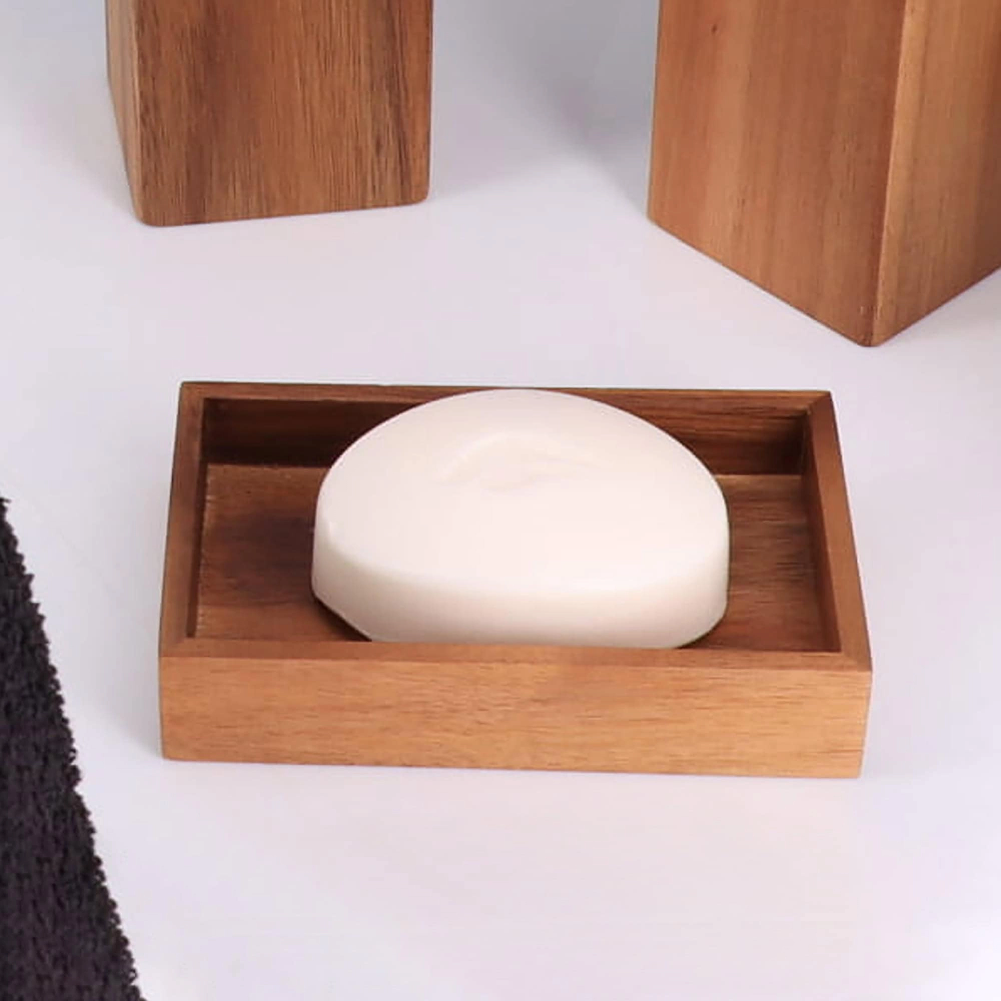 Evideco French Home Goods Solid Acacia Wood Soap Tray - Rectangular Natural Finish