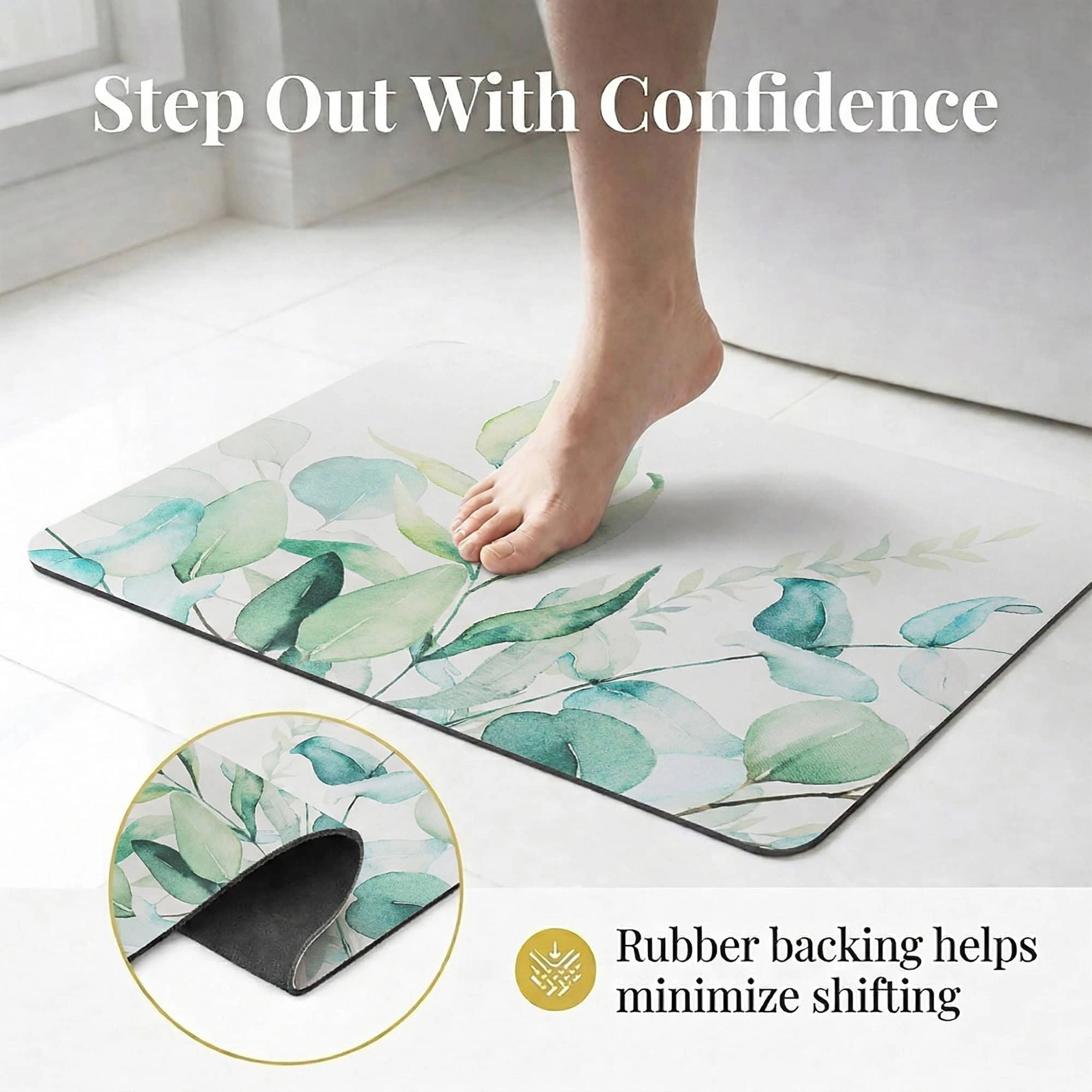 Evideco French Home Goods 24 x 18 Quick-Dry Non-Slip Bath Mat, Mosaic Pebble Beige