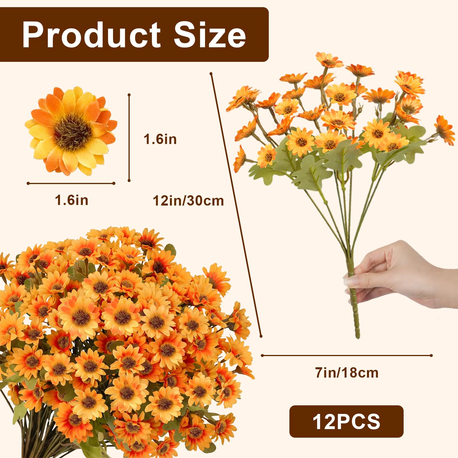 PUPWE 12 Artificial Fall Flowers  Uv Resistant Faux Mums For Outdoors