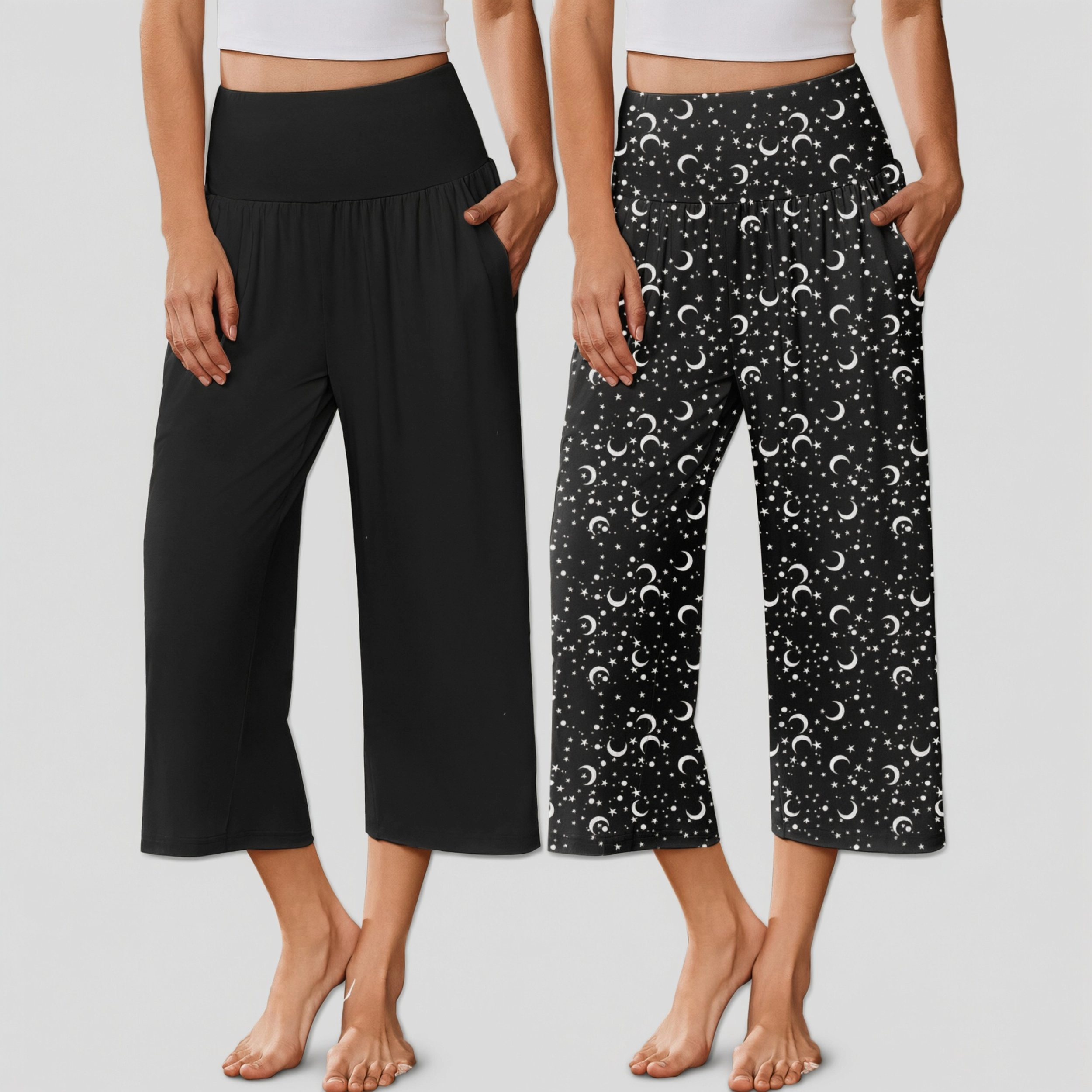 Ekouaer Women's High Waist Wide Leg Capri Lounge Pants with Pockets