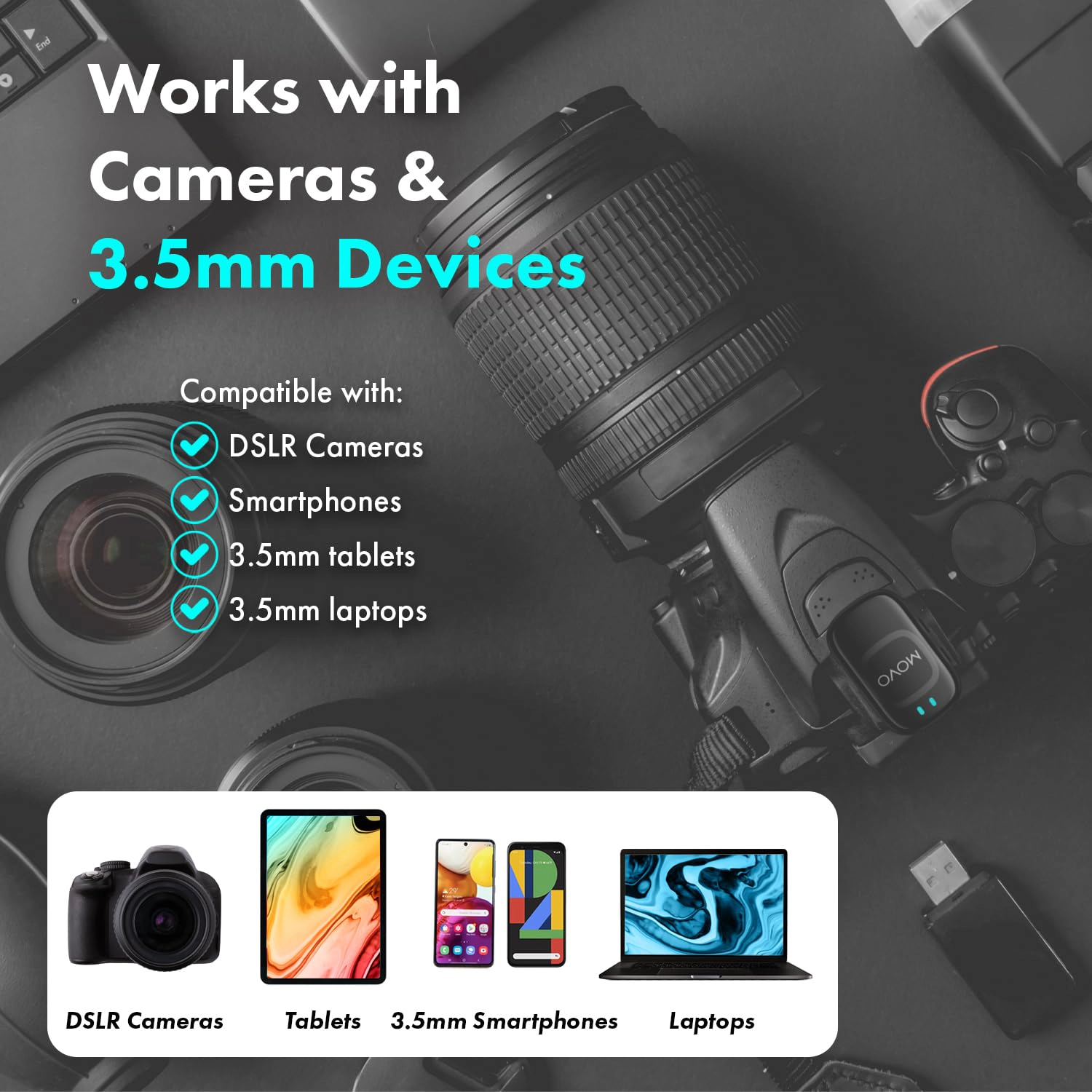 Movo NanoMic Wireless Lavalier Microphone for Camera (3.5mm) w/WMX-HM2 Wireless Mic Handle