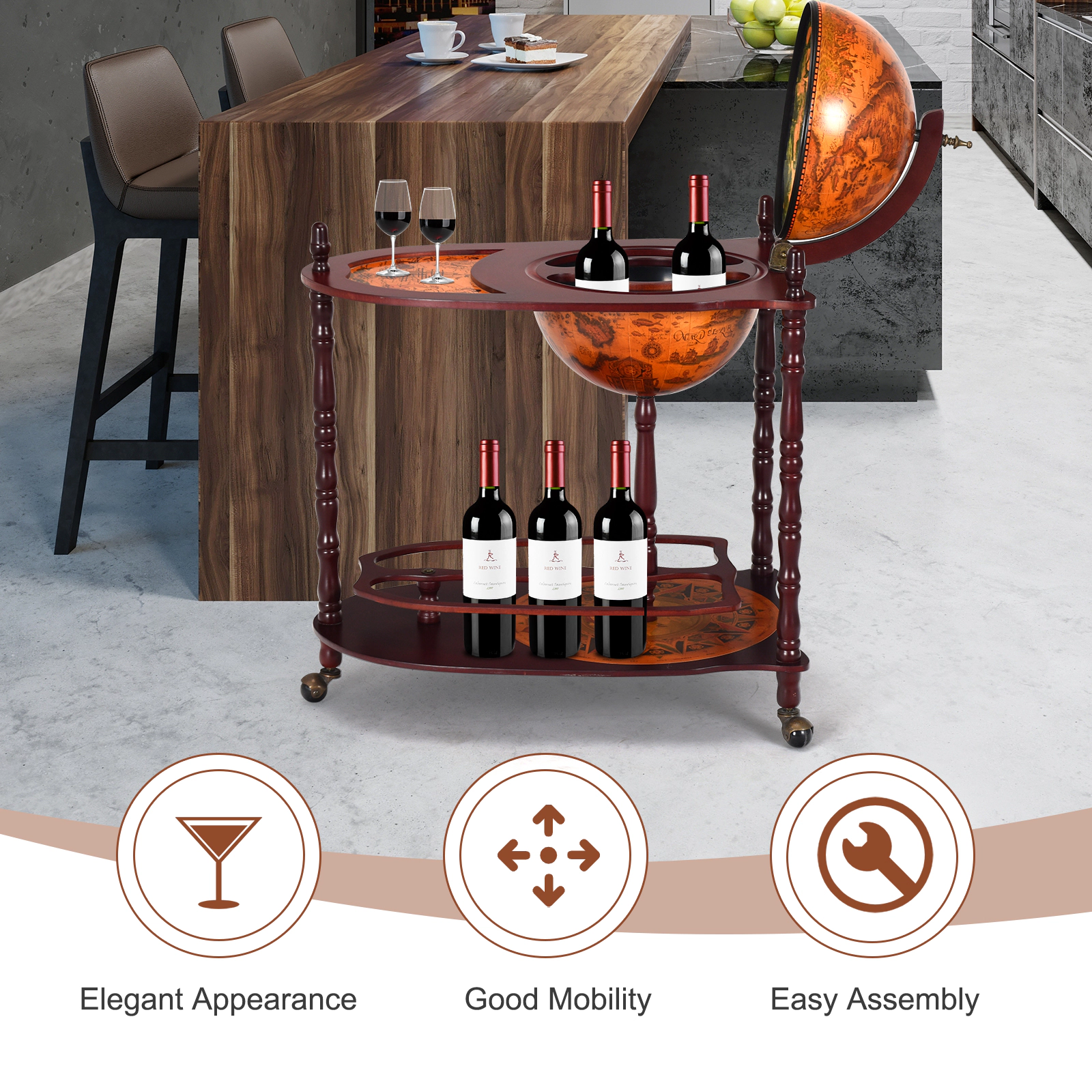 Hivvago Rolling Wine Bar Cart with Extra Shelf